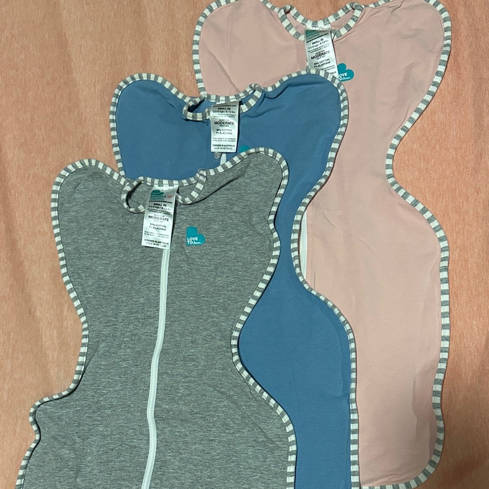 Love to Dream Swaddle Set in Gray, Blue, and Pink